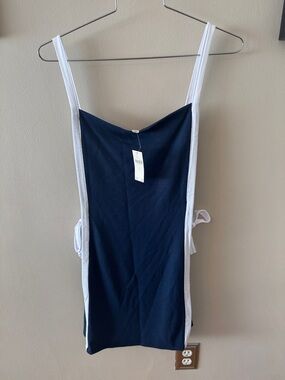 Navy Blue and White Mini Dress with Side Tie